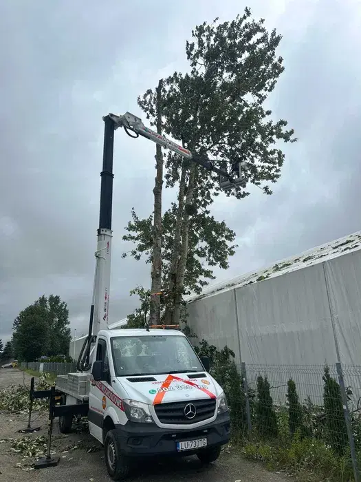 Podnośnik koszowy zwyżka 24,5m wynajem 24h usługi wycinka drzew
