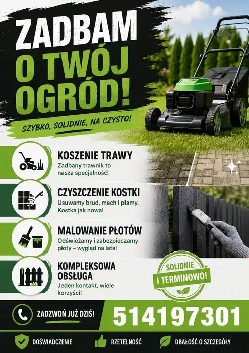 Czyszczenie kostki, koszenie trawników
