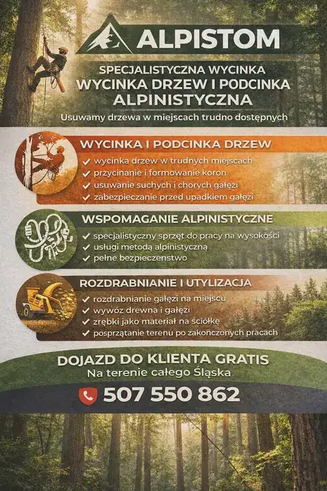 ALPINISTYCZNA Wycinka podcinka drzew, czyszczenie działek, rębakiem -