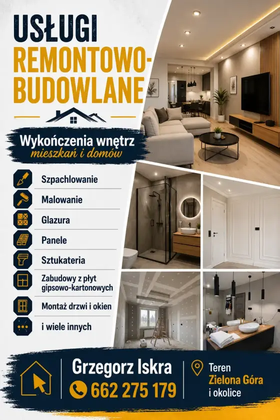 Usługi remontowo-budowlane Wykończenie wnętrz - Uslugi budowlane i remontowe - budowlane-remontowe - Zielona Góra - Lubuskie