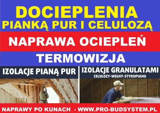 Docieplanie Pianką PUR Ocieplenie poddasza Izolacja Celuloza Kuna dach