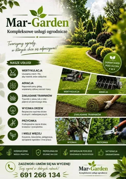 Zakładanie Trawników, wertykulacja przycinka/wycinka, koszenie traw