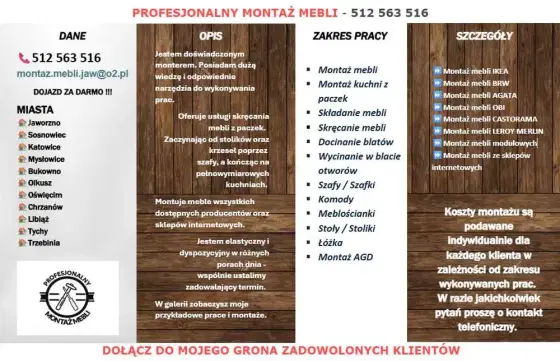 Składanie, montaż kuchni mebli z paczek, szafy komody łóżka. Skręcanie