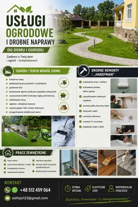 Uslugi ogorodowe drobne naprawy koszenie trawy pracy w ogrodzie