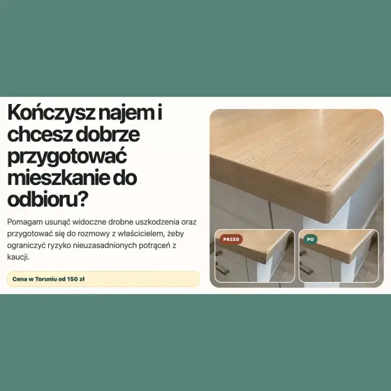 Naprawa uszkodzeń przed wymeldowaniem + przygotowanie do odbioru - Uslugi budowlane i remontowe - budowlane-remontowe - Toruń - Kujawsko-Pomorskie