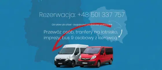 Przewóz osób, tranfery na lotnisko, imprezy, bus 9 osób z kierowcą.