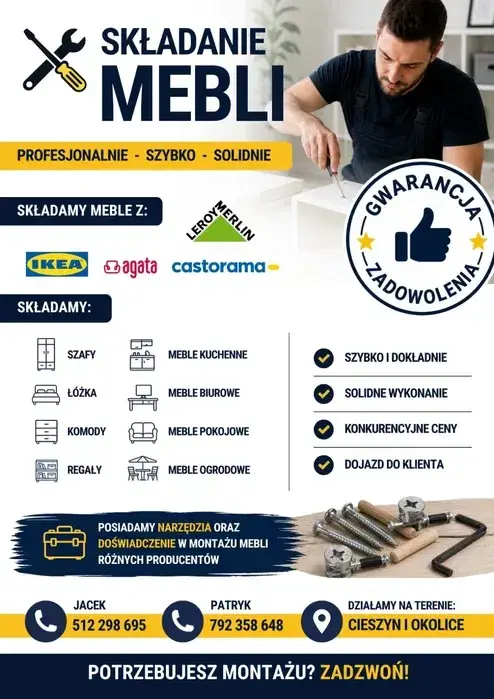 Składanie mebli IKEA, Agata, JYSK, BRW – Cieszyn i okolice