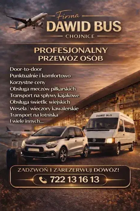 Transport osobowy autobus 19 osób+kierowca klimatyzacja Chojnice, Człu